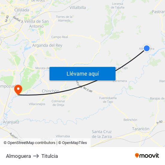 Almoguera to Titulcia map