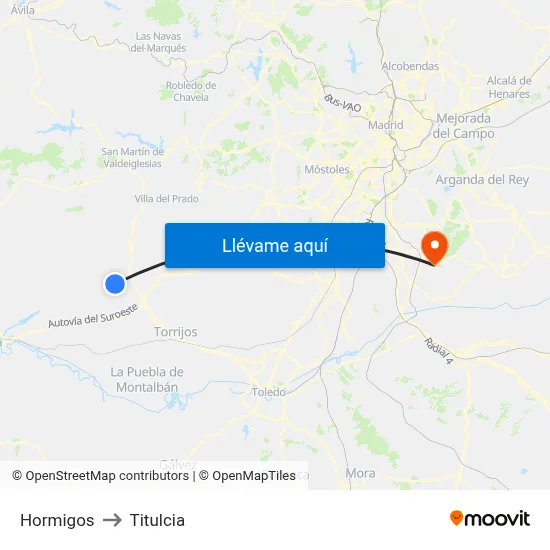 Hormigos to Titulcia map