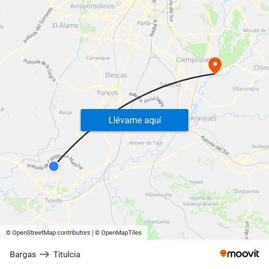 Bargas to Titulcia map