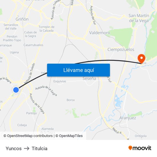 Yuncos to Titulcia map