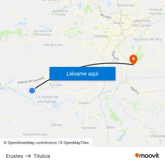Erustes to Titulcia map