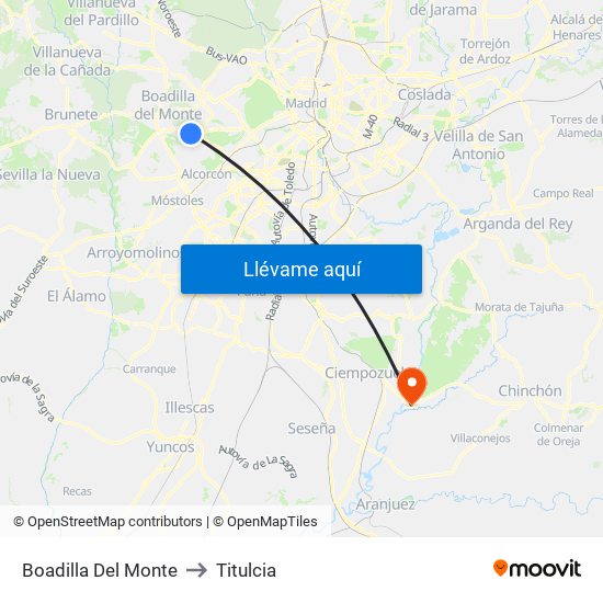 Boadilla Del Monte to Titulcia map