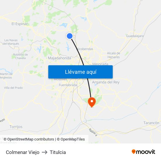 Colmenar Viejo to Titulcia map