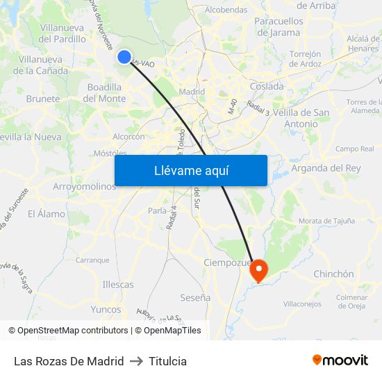 Las Rozas De Madrid to Titulcia map