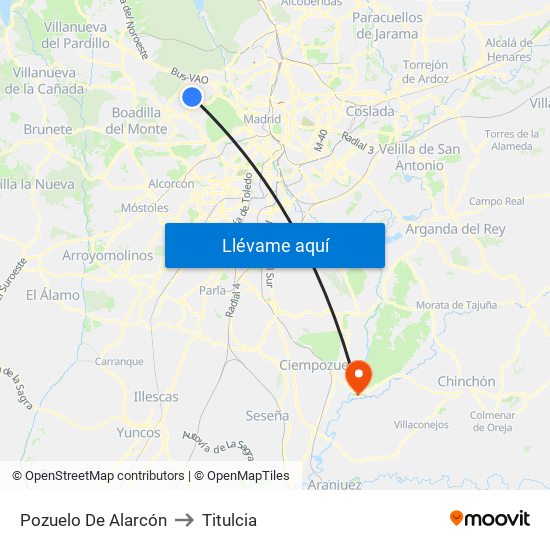 Pozuelo De Alarcón to Titulcia map