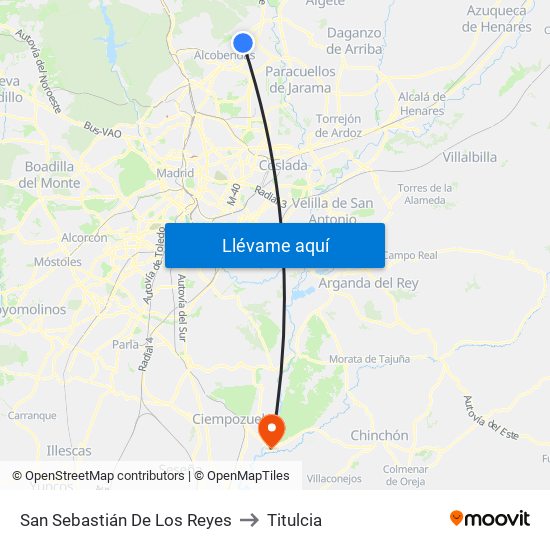 San Sebastián De Los Reyes to Titulcia map