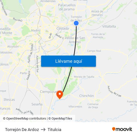 Torrejón De Ardoz to Titulcia map