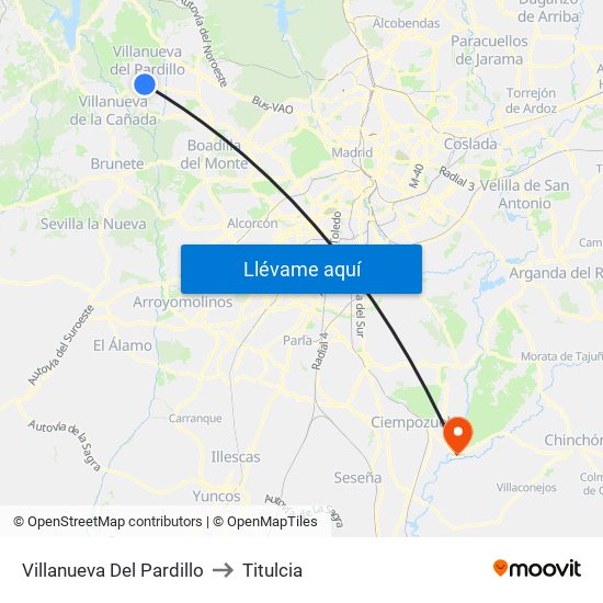 Villanueva Del Pardillo to Titulcia map