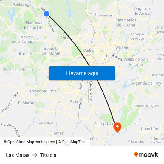 Las Matas to Titulcia map