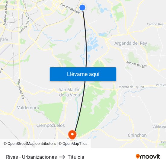 Rivas - Urbanizaciones to Titulcia map