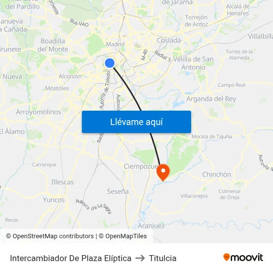 Intercambiador De Plaza Elíptica to Titulcia map