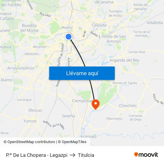 P.º De La Chopera - Legazpi to Titulcia map