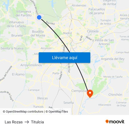 Las Rozas to Titulcia map