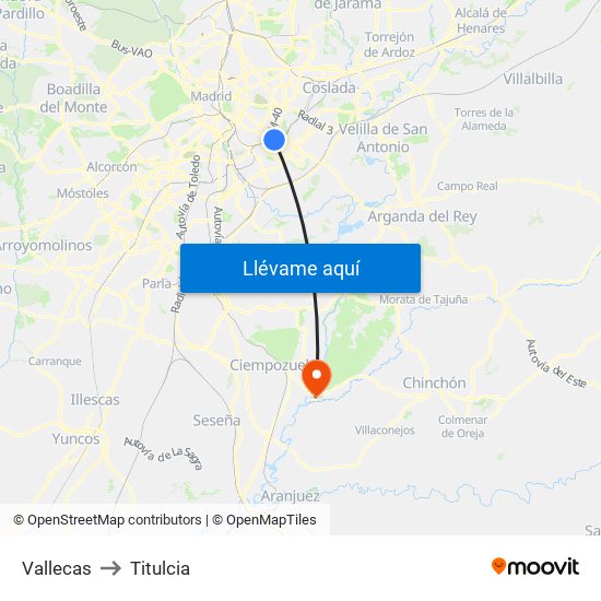 Vallecas to Titulcia map