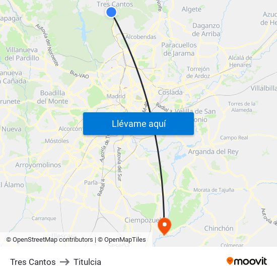 Tres Cantos to Titulcia map