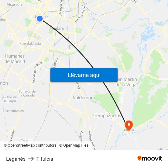 Leganés to Titulcia map