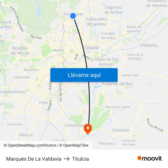 Marqués De La Valdavia to Titulcia map