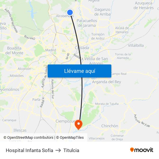 Hospital Infanta Sofía to Titulcia map