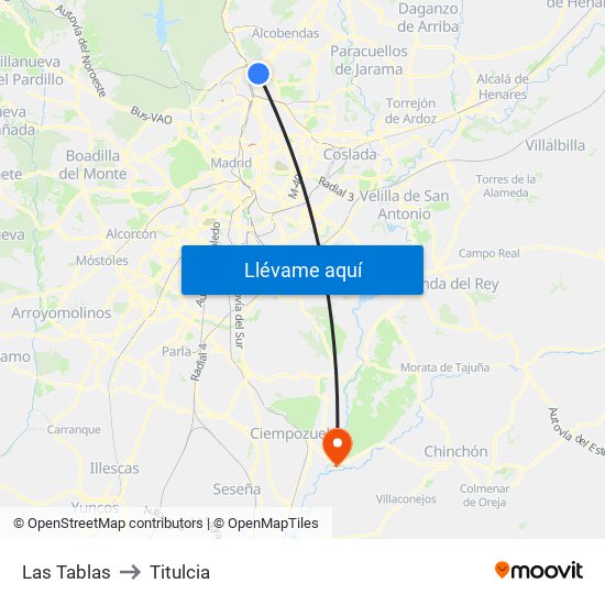 Las Tablas to Titulcia map