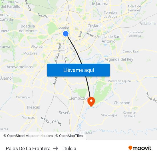 Palos De La Frontera to Titulcia map