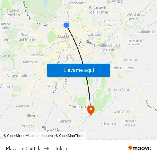 Plaza De Castilla to Titulcia map