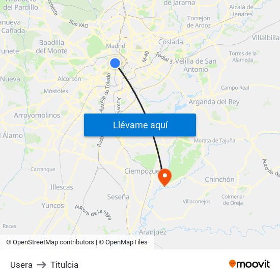 Usera to Titulcia map