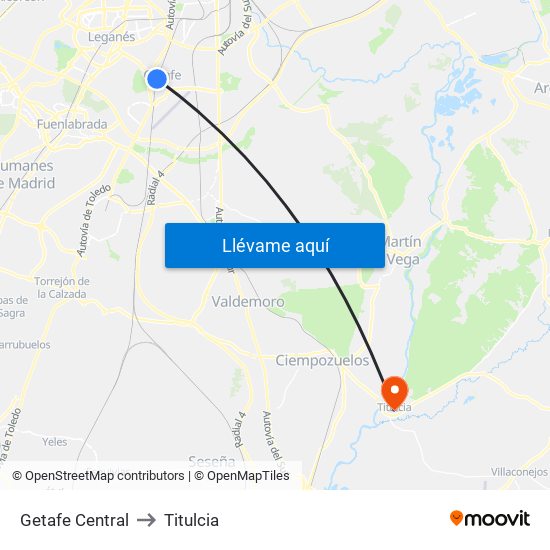 Getafe Central to Titulcia map