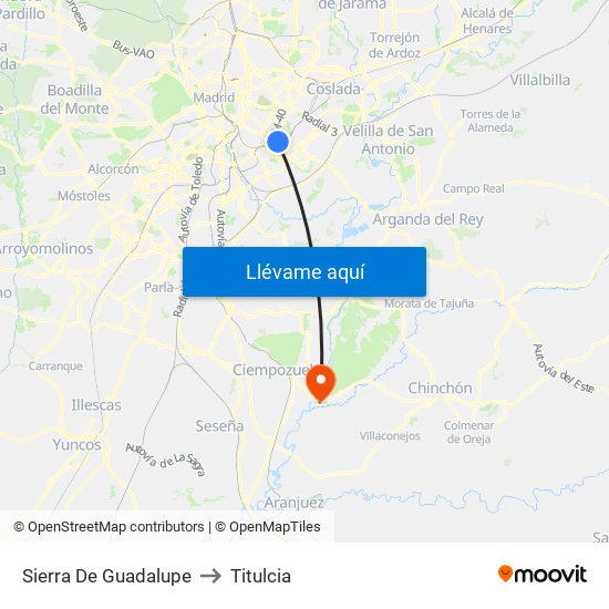 Sierra De Guadalupe to Titulcia map