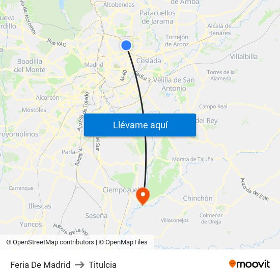 Feria De Madrid to Titulcia map