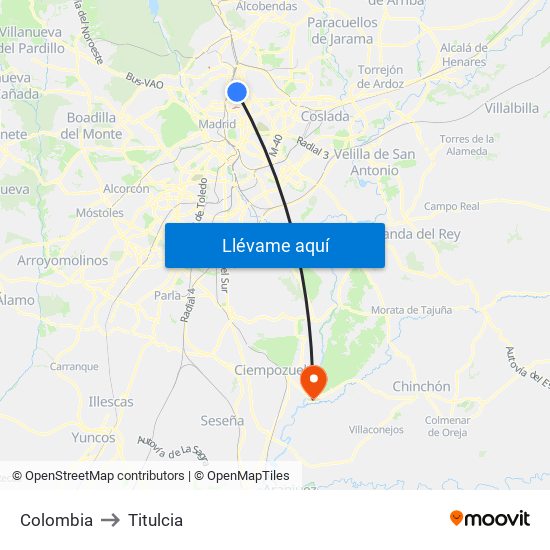 Colombia to Titulcia map