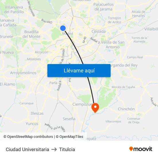 Ciudad Universitaria to Titulcia map