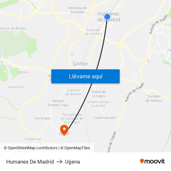 Humanes De Madrid to Ugena map