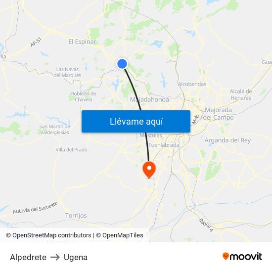 Alpedrete to Ugena map