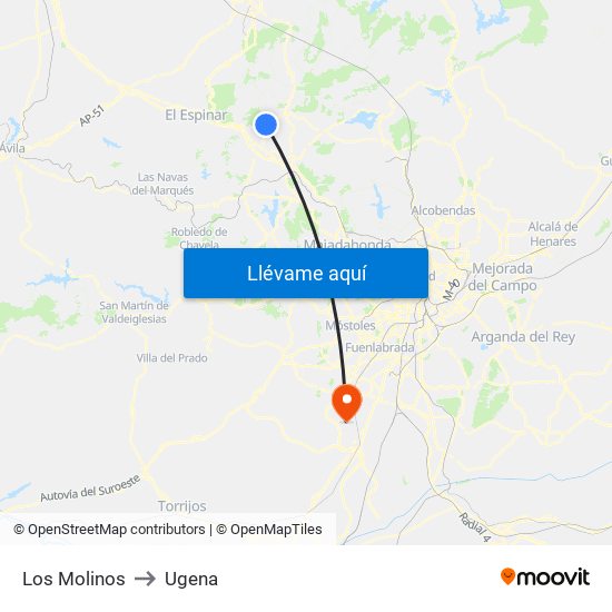 Los Molinos to Ugena map