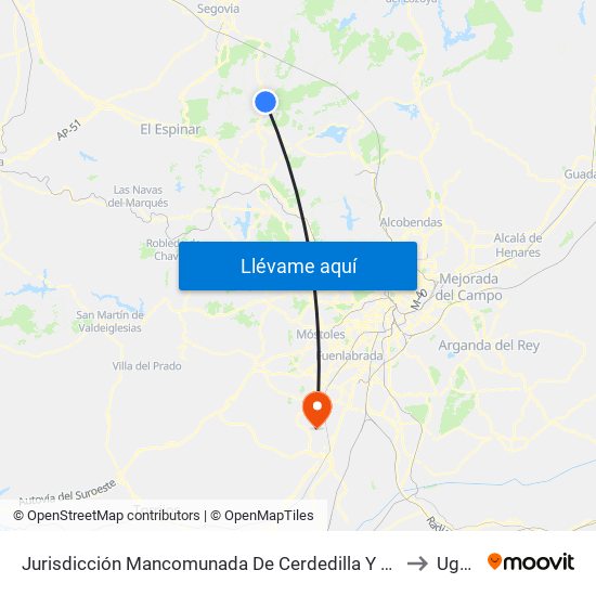 Jurisdicción Mancomunada De Cerdedilla Y Navacerrada to Ugena map