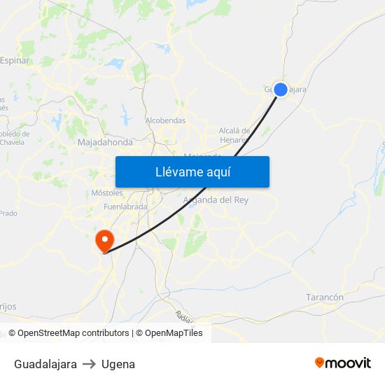 Guadalajara to Ugena map