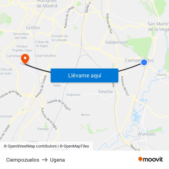 Ciempozuelos to Ugena map