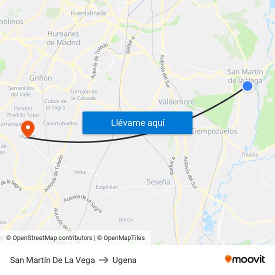 San Martín De La Vega to Ugena map