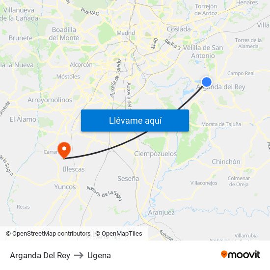 Arganda Del Rey to Ugena map