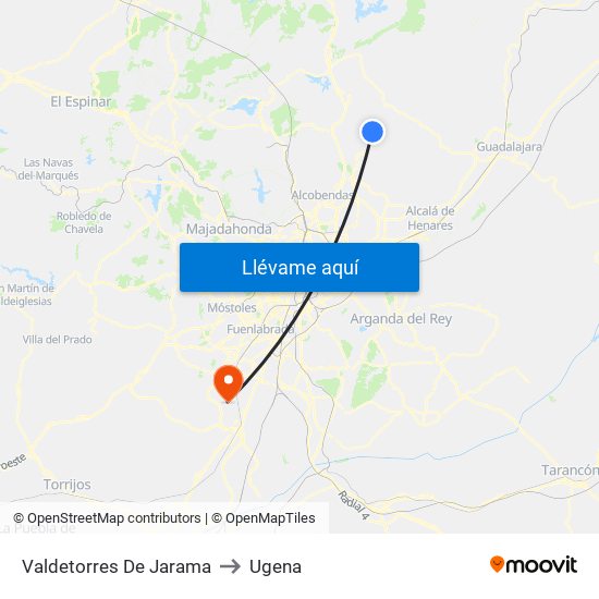 Valdetorres De Jarama to Ugena map