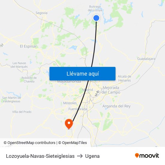 Lozoyuela-Navas-Sieteiglesias to Ugena map