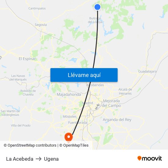 La Acebeda to Ugena map