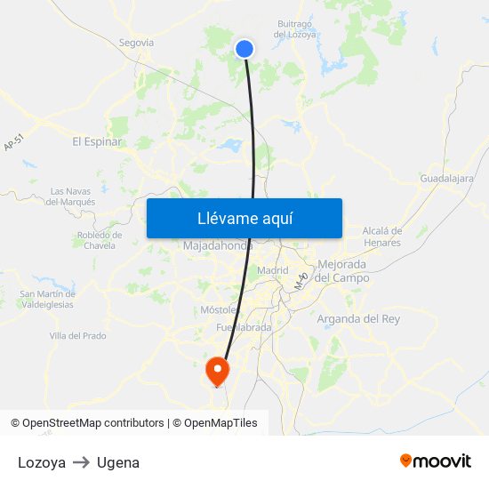 Lozoya to Ugena map