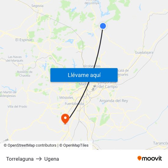Torrelaguna to Ugena map