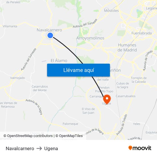Navalcarnero to Ugena map