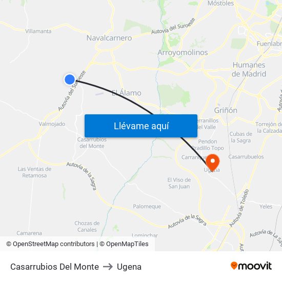 Casarrubios Del Monte to Ugena map