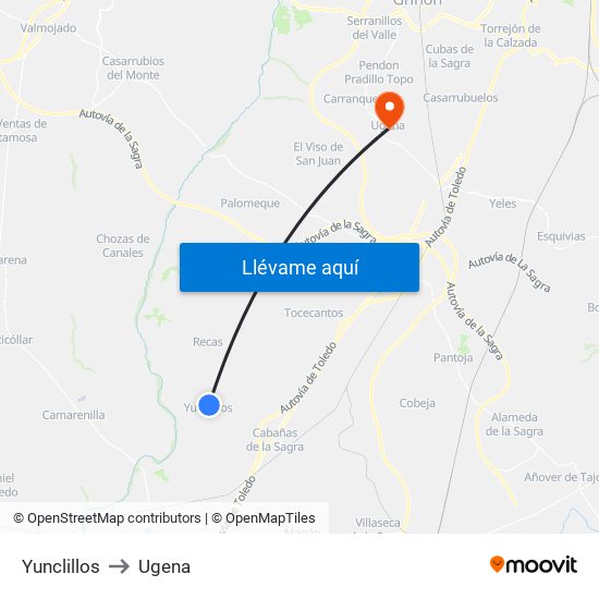 Yunclillos to Ugena map