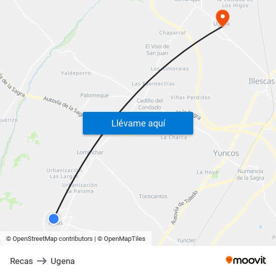 Recas to Ugena map
