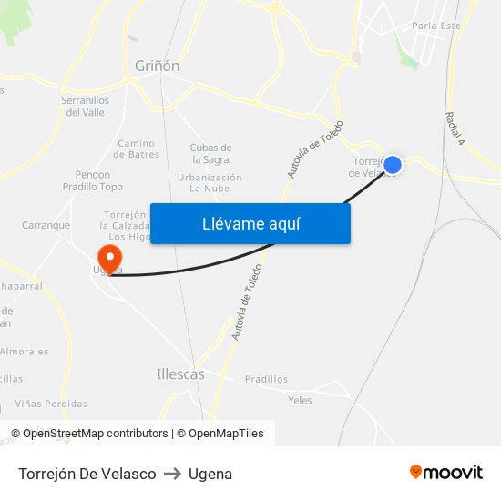 Torrejón De Velasco to Ugena map