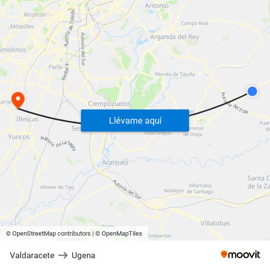 Valdaracete to Ugena map